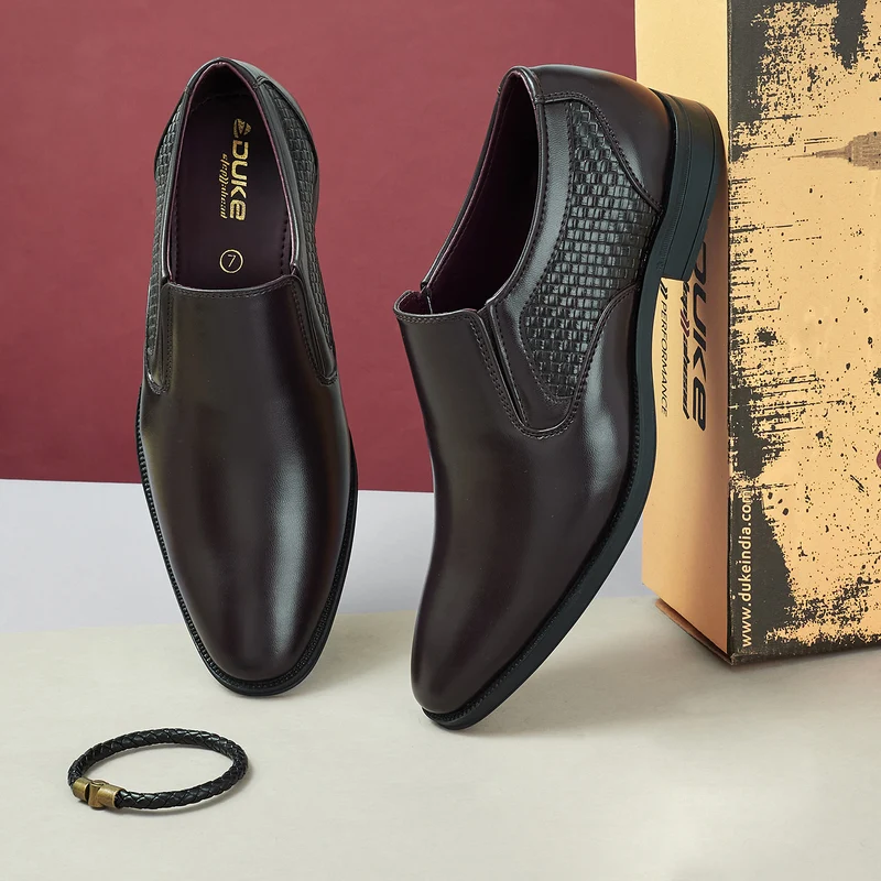 Duke Men Textured Formal Slip On Shoes (FWOL5039) Brown / UK 7 / Textured