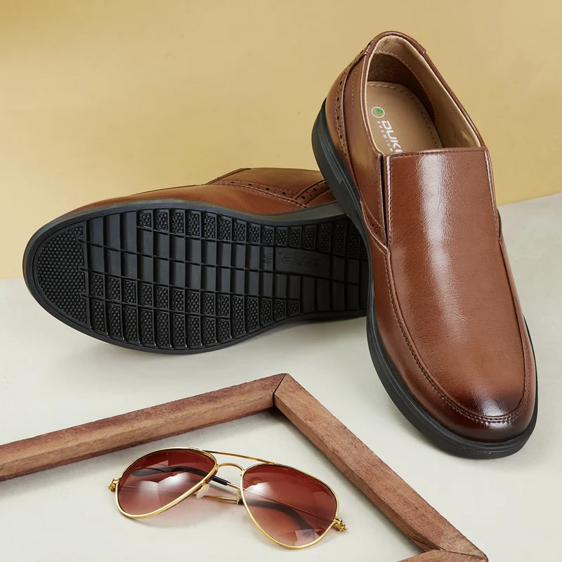 Duke Men Formal Slip On Shoes (FWOL5038) Tan / UK 9 / Perforations