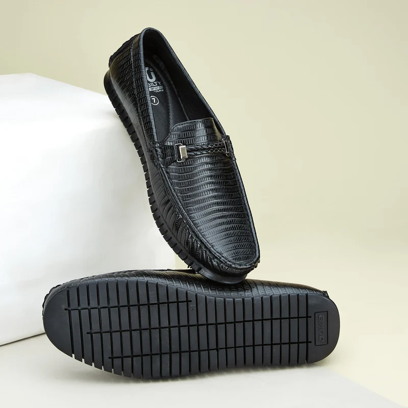 Duke Men Textured Loafers (FWOL4014) Black / UK 10 / Textured