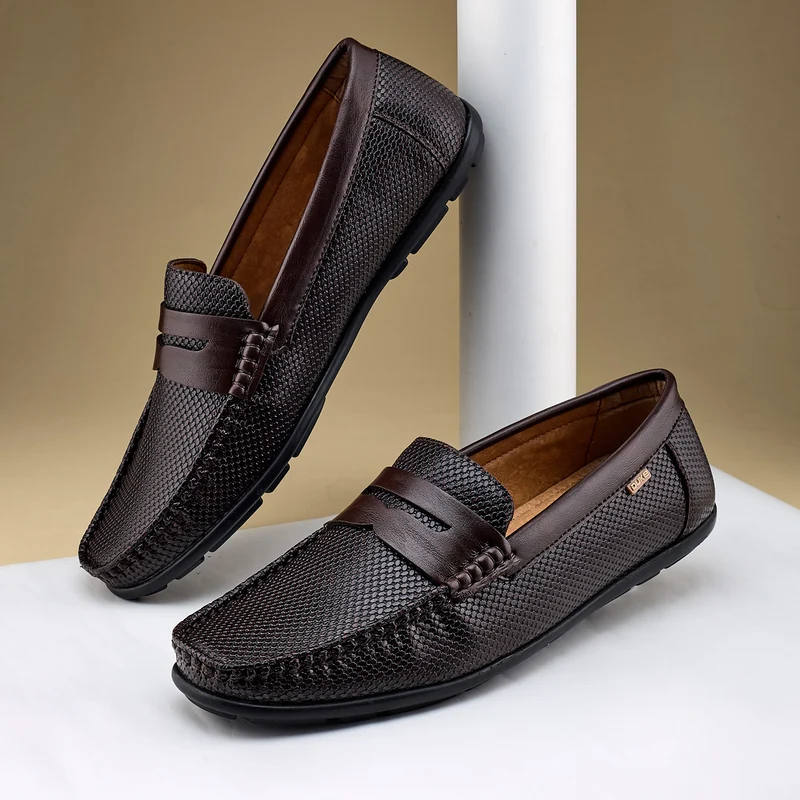 Duke Mens Textured Loafers (FWD4041) Brown / UK 9 / Textured