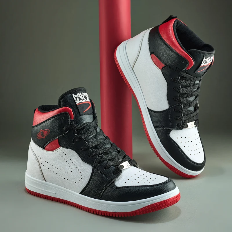 Duke Men Urban High-Top Sneakers (FWOL2545) White Red / UK 10 / Perforations