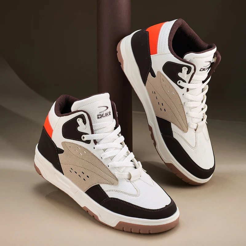 Duke Men's Streetstyle High-Top Sneakers (FWOL2560) White Orange / UK 6 / Colourblocked