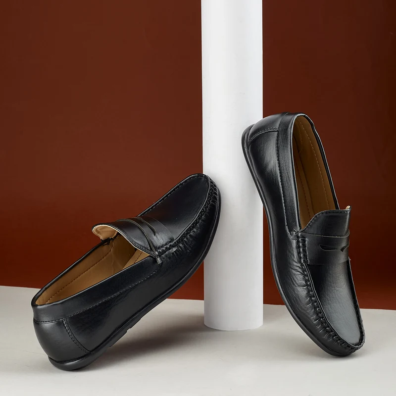Duke Mens Classic Solid Loafers (FWD4050) Black / UK 6 / Solid