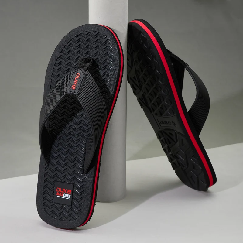 Duke Mens Flip Flops (FWC6238) Black/Red / UK 9 / Textured