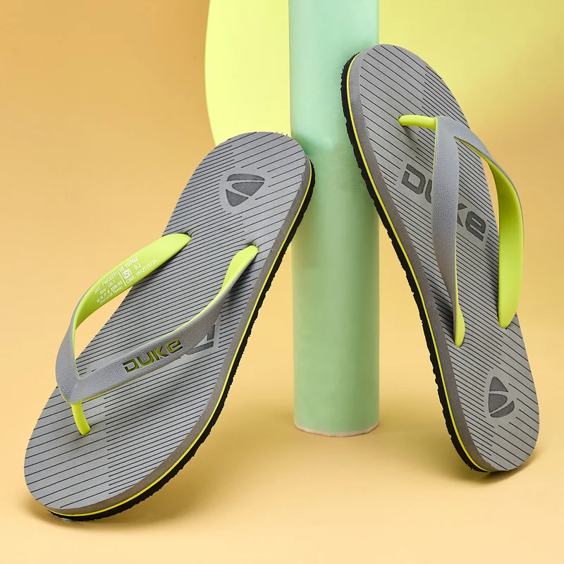 Duke Mens Flip Flops (FWC6231) D.Grey/Neon / UK 7 / Striped
