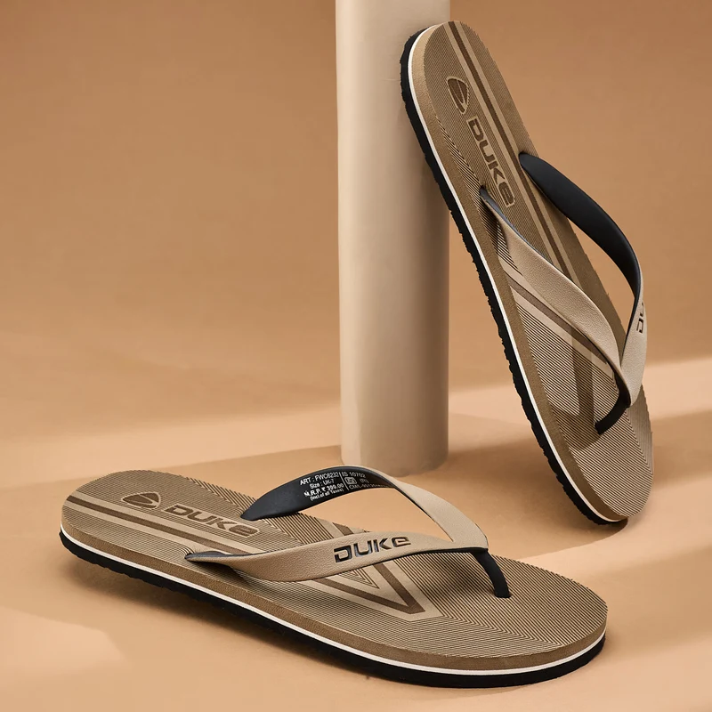 Duke Mens Flip Flops (FWC6232) Beige/Black / UK 11 / Striped