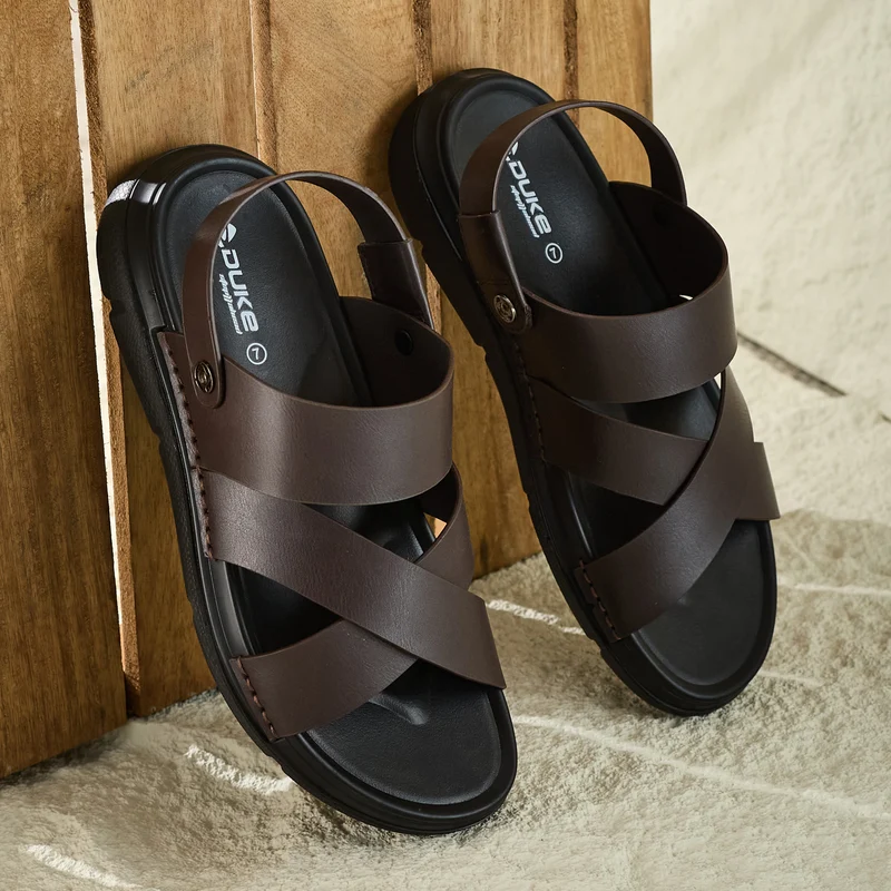Duke Mens Comfort Sandals (FWD3347) Brown / UK 11 / Solid Contrast