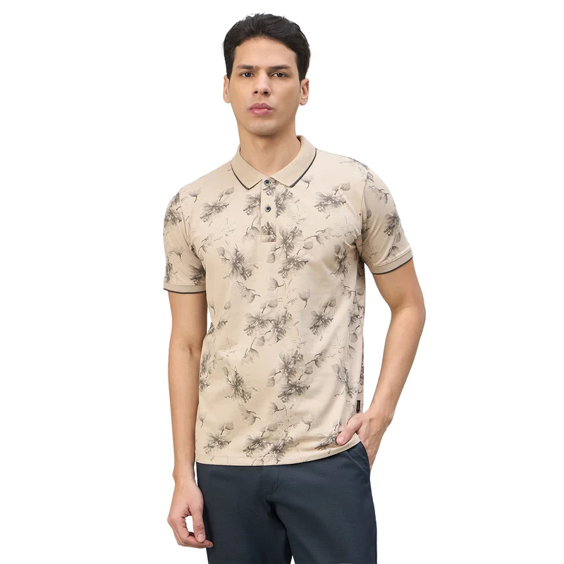 Duke Urban Men Floral Print Half Sleeve Slim Fit Polo Tshirt (LF7513) Fawn / S / Floral Print