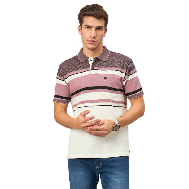 Duke Urban Men Half Sleeve Cotton Tshirt (LF7595) Dusty Mauve / XL / Striped