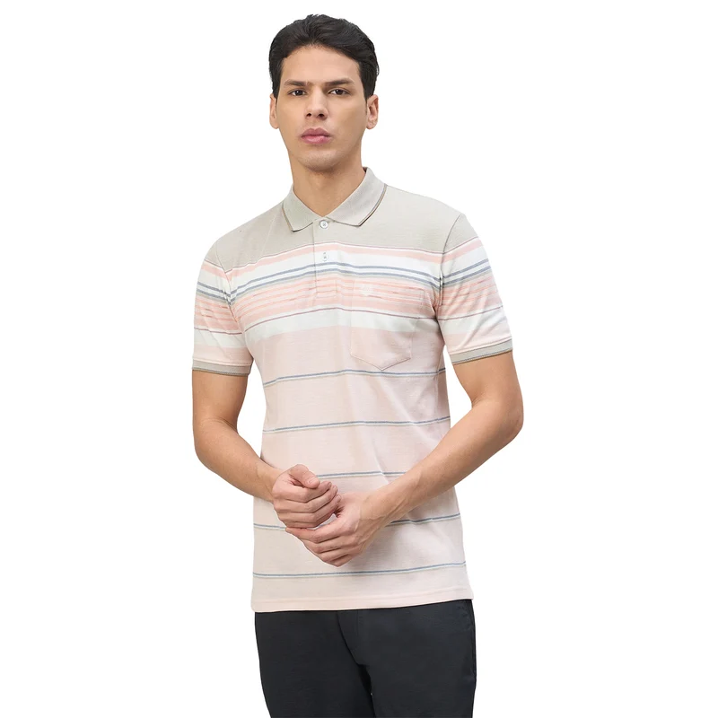 Duke Urban Men Striped Half Sleeve Regular Polo Tshirt (LF7512) Fawn / XL / Striped