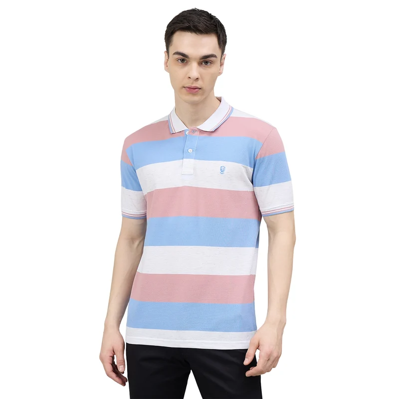 Duke Urban Men Striped Half Sleeve Regular Polo Tshirt (LF7645) Dusty Pink / XXL / Striped
