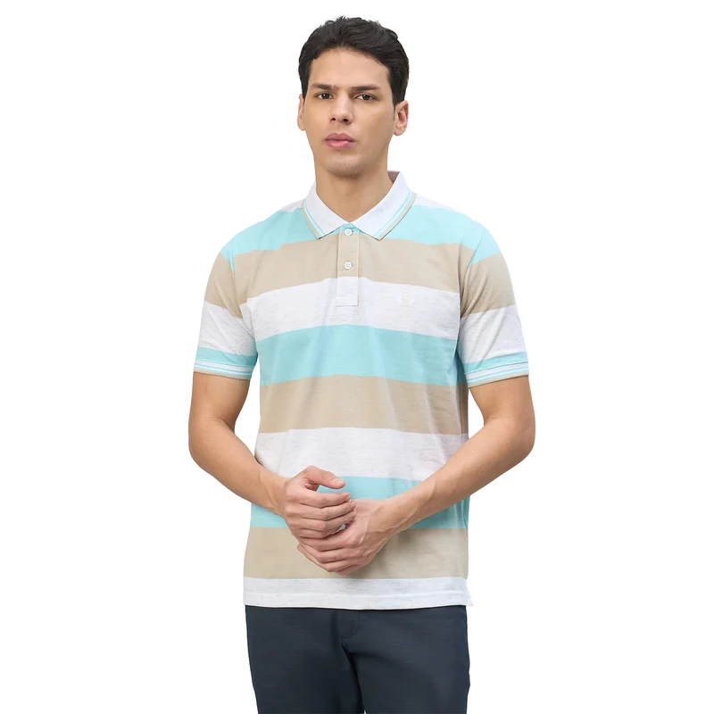 Duke Urban Men Striped Half Sleeve Regular Polo Tshirt (LF7645) Ice Blue / XXL / Striped