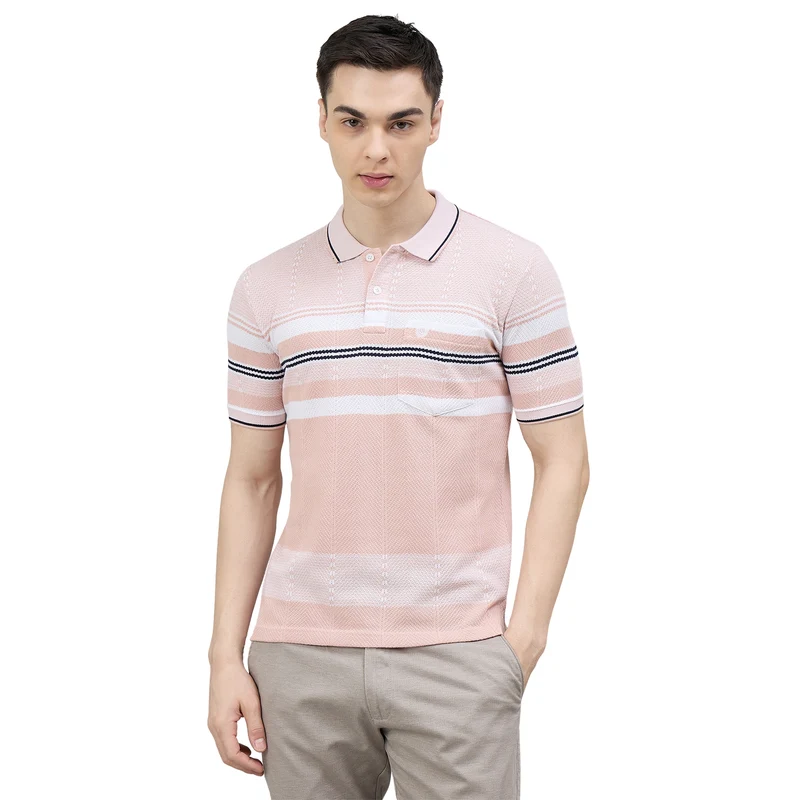 Duke Urban Men Striped Half Sleeve Regular Polo Tshirt (LF7570) Pink Clay / XXL / Striped