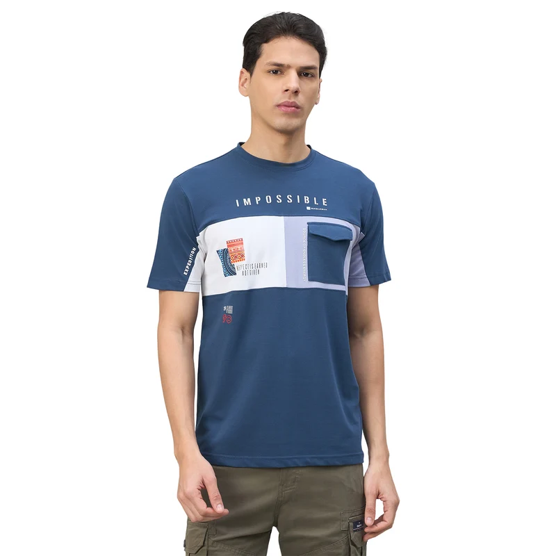 Duke Urban Men Colorblocked Half Sleeve Round Neck Tshirt (LF7613) Mid-Night / M / Color Block