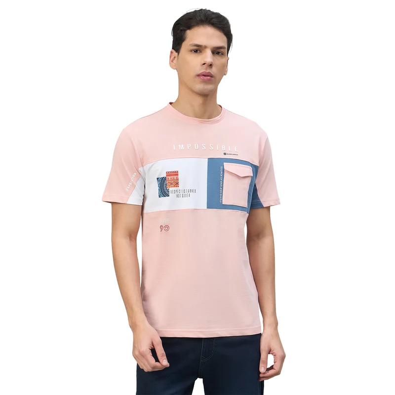 Duke Urban Men Colorblocked Half Sleeve Round Neck Tshirt (LF7613) Powder Pink / XL / Color Block