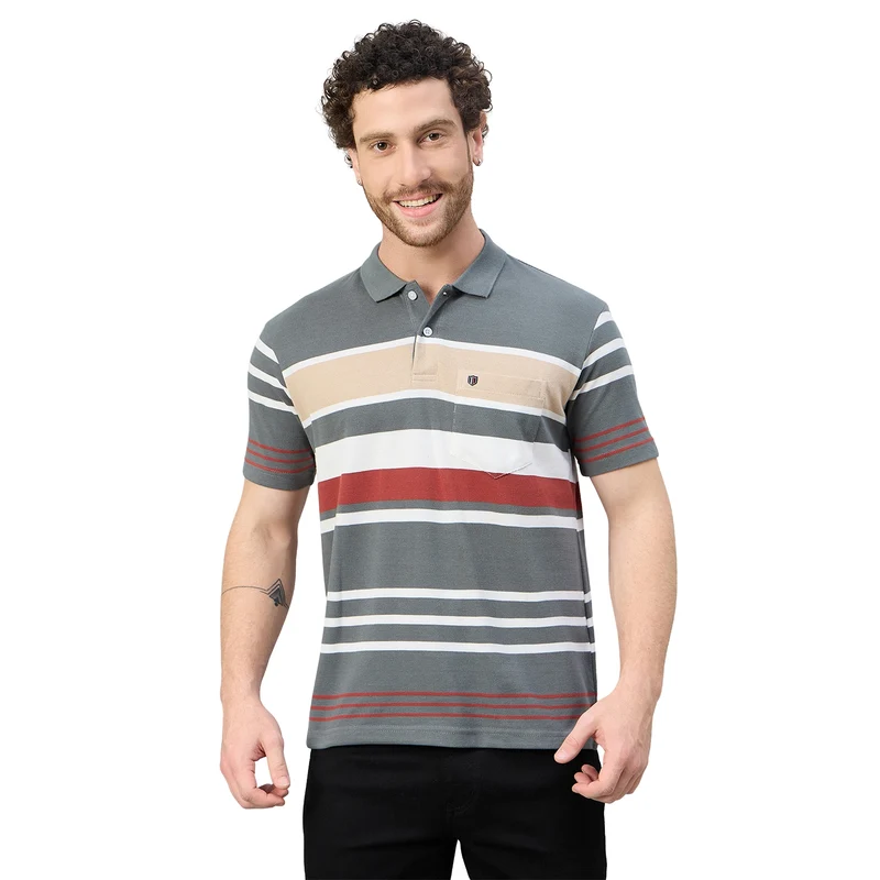 Duke Urban Men Regular Fit Polo Tshirt (MLF1163) Dark Slate / L / Striped