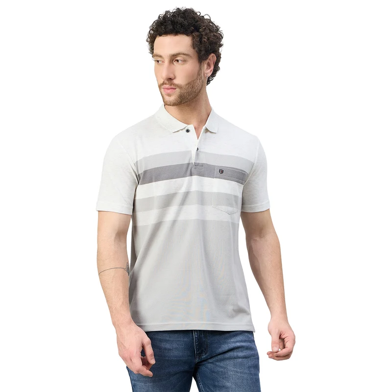 Duke Urban Men Regular Fit Polo Tshirt (MLF1164) White Alloy (Hairy) / XL / Striped