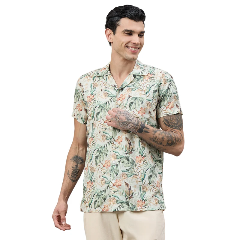 Duke Urban Men Floral Print Half Sleeve Regular Shirt (LF6084T) Pista / M / Floral Print