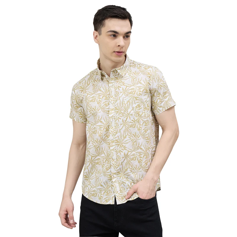 Duke Urban Men Floral Print Half Sleeve Slim Shirt (SDO3PRE) Olive / XL / Floral Print