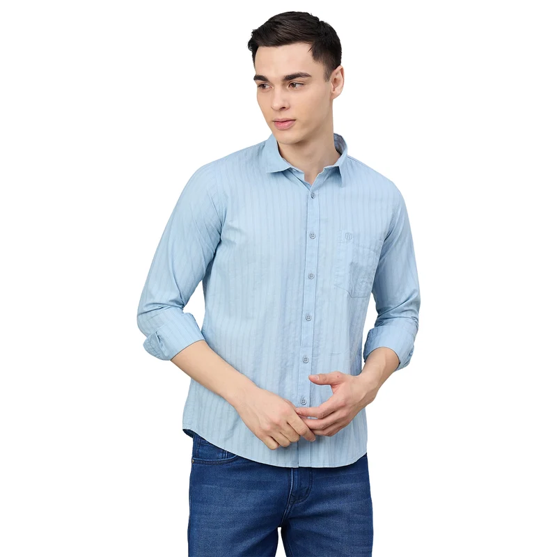 Duke Urban Men Shortstyle Striped Shirt (SDO7PLR) Sky / XL / Striped
