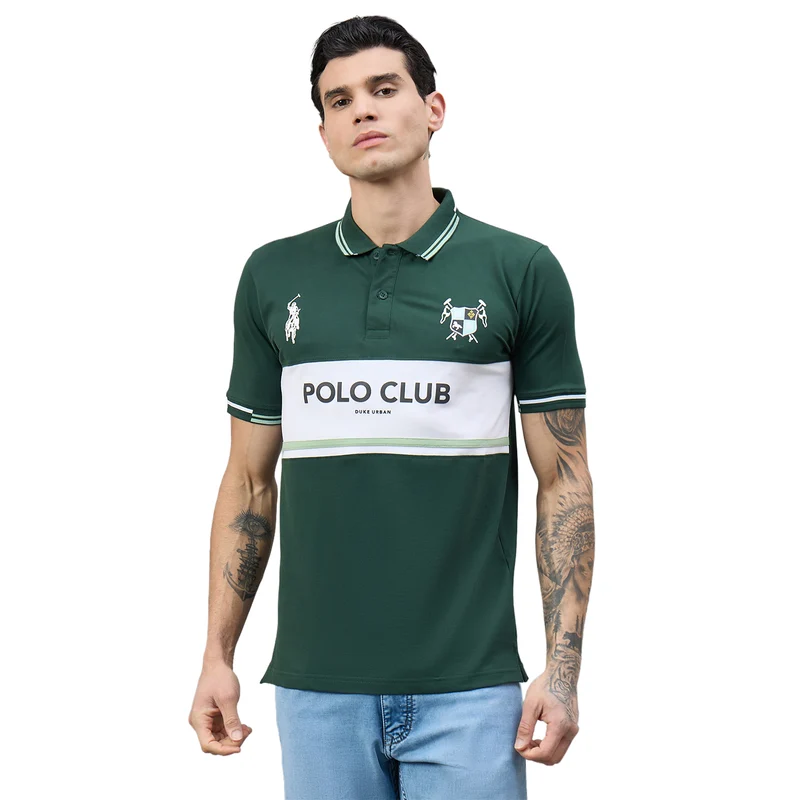 Duke Urban Men Half Sleeve Printed Slim fit Polo T-Shirt (LF7660) Bottle Green / M / Printed
