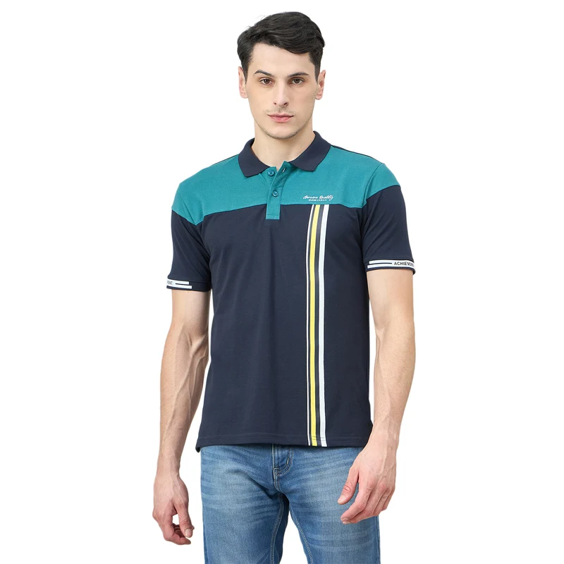 Duke Urban Men Half Sleeve Cotton Tshirt (LF7657) Navy / XL / Color Block