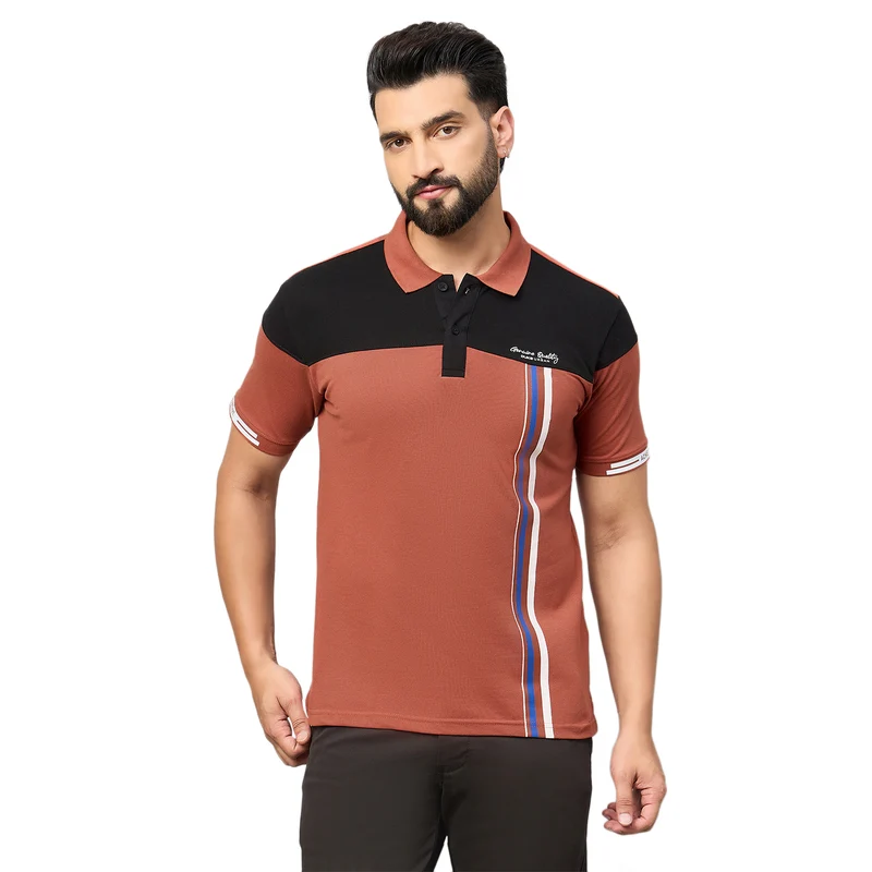 Duke Urban Men Half Sleeve Cotton Tshirt (LF7657) Zing / L / Color Block