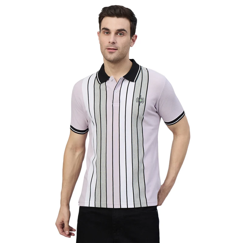 Duke Urban Men Half Sleeve Cotton Polo Tshirt (ON2159) Lavender / XXL / Striped