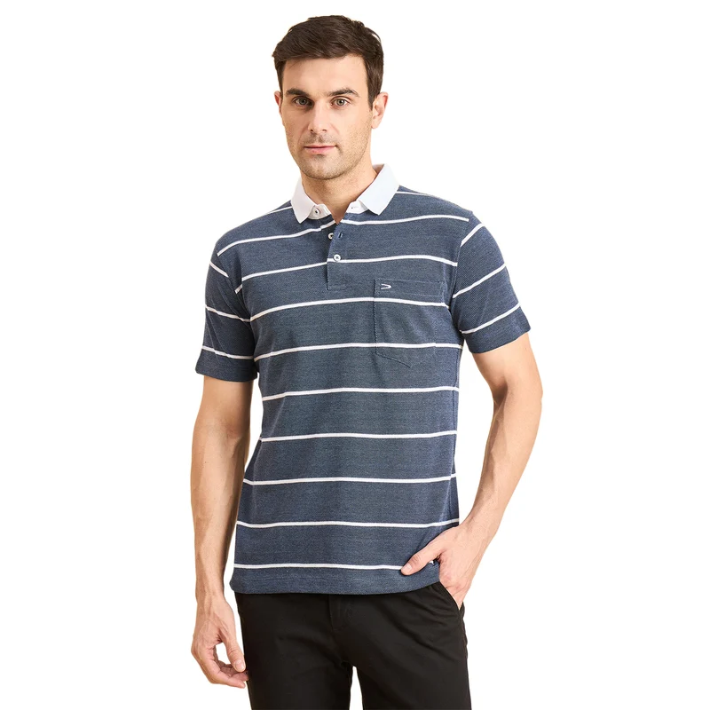 Duke Urban Men Half Sleeve Cotton Polo Tshirt (ON2153) Denim / S / Striped