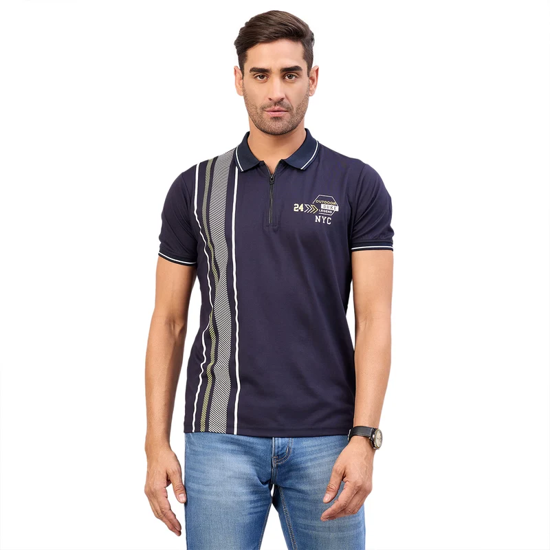 Duke Urban Men Half Sleeve Cotton Polo Tshirt (ON3168) Navy / M / Striped