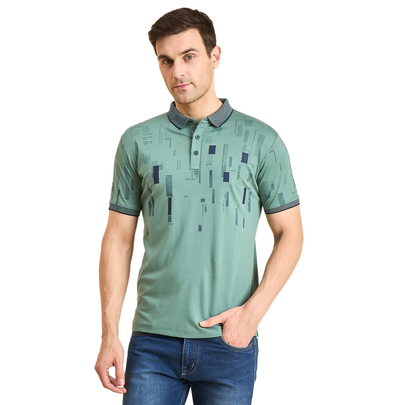 Duke Urban Men Half Sleeve Cotton Polo Tshirt (ON3170) Stone Green / XXL / Printed