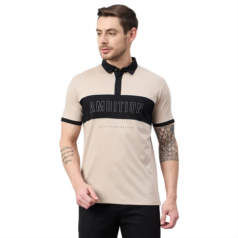 Duke Urban Men Half Sleeve Cotton Polo Tshirt (ON3172) Camel / XXL / Colorblocked
