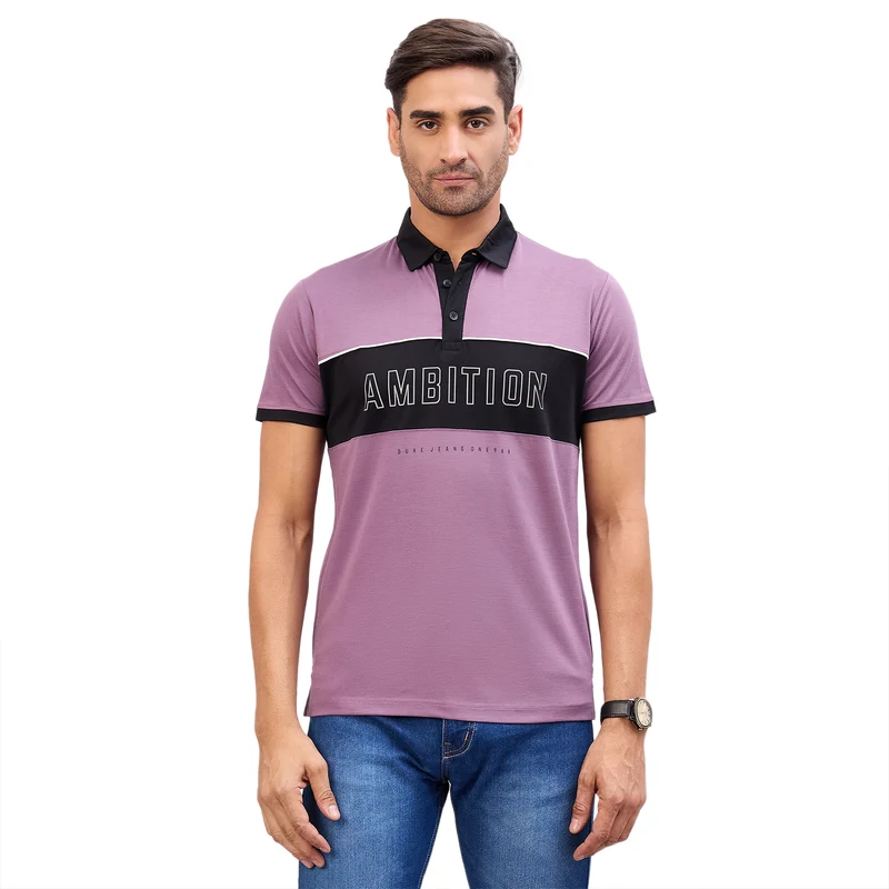 Duke Urban Men Half Sleeve Cotton Polo Tshirt (ON3172) Dusty Mauve / L / Colorblocked