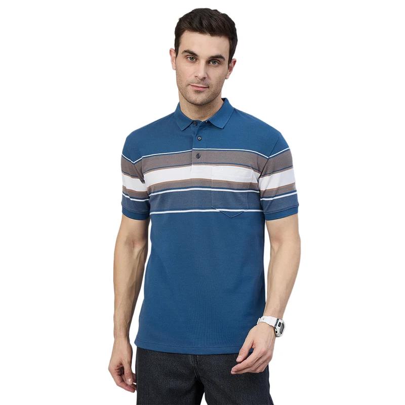 Duke Urban Men Half Sleeve Cotton Polo Tshirt (ON3070) Denim Blue / M / Striped