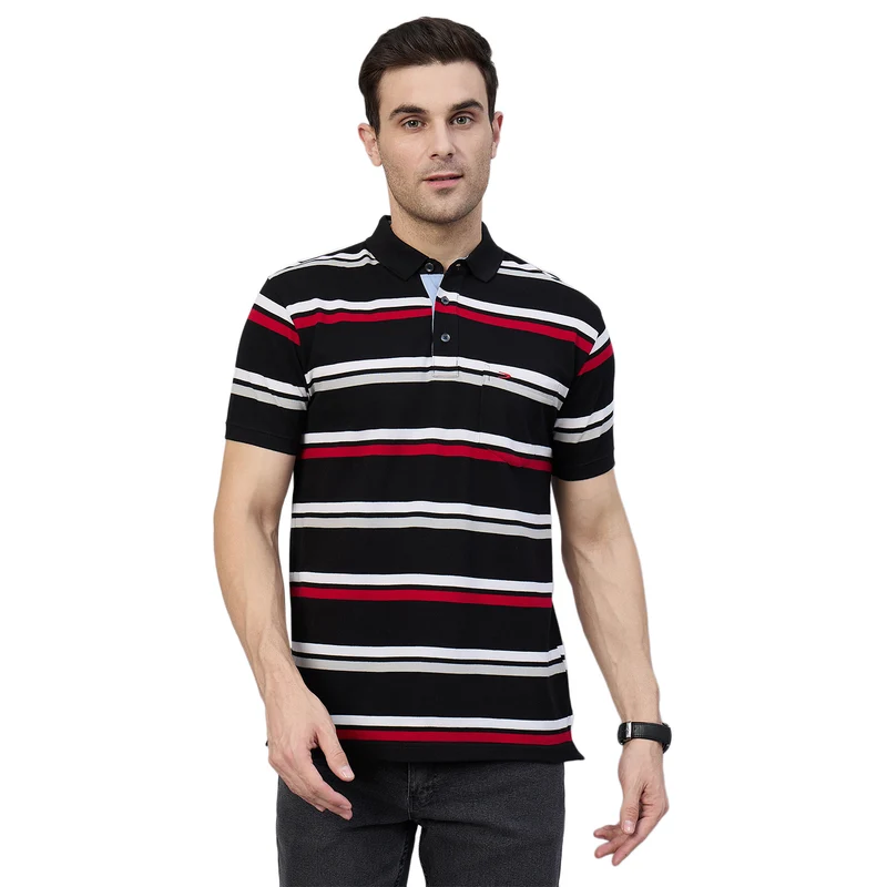 Duke Urban Men Half Sleeve Cotton Polo Tshirt (ON3003) Black / XL / Striped