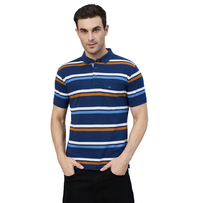 Duke Urban Men Half Sleeve Cotton Polo Tshirt (ON3003) Navy / M / Striped