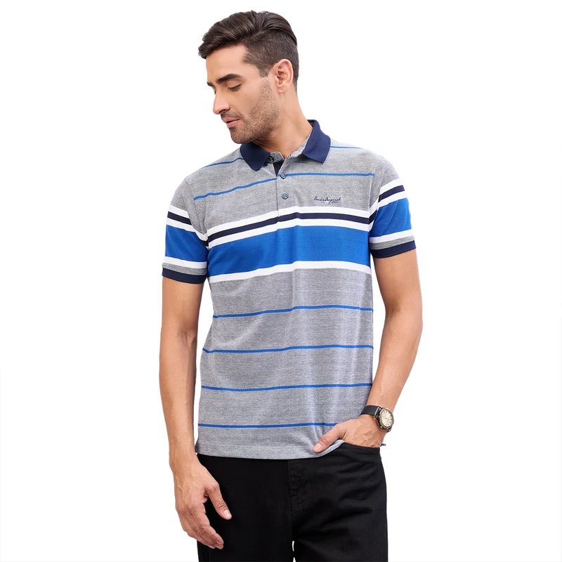 Duke Urban Men Half Sleeve Cotton Polo Tshirt (ON2090) Marine / M / Striped