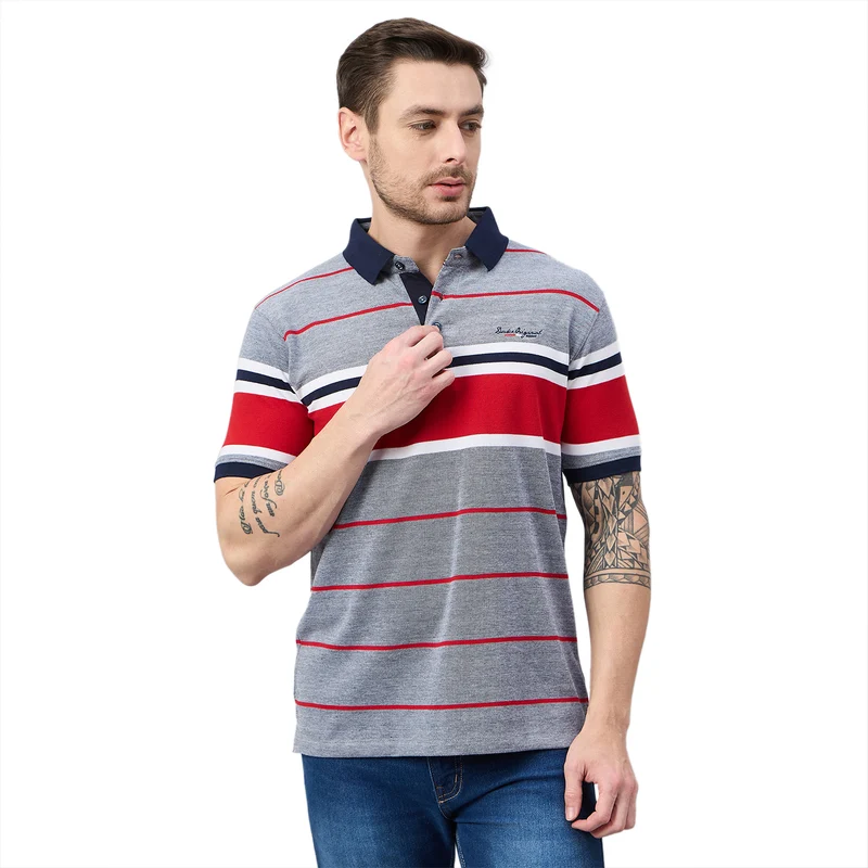 Duke Urban Men Half Sleeve Cotton Polo Tshirt (ON2090) Red / L / Striped