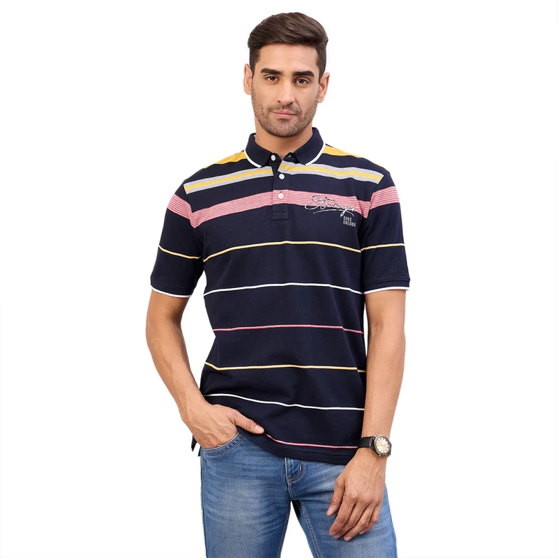 Duke Urban Men Half Sleeve Cotton Polo Tshirt (ON3250) Navy / S / Striped