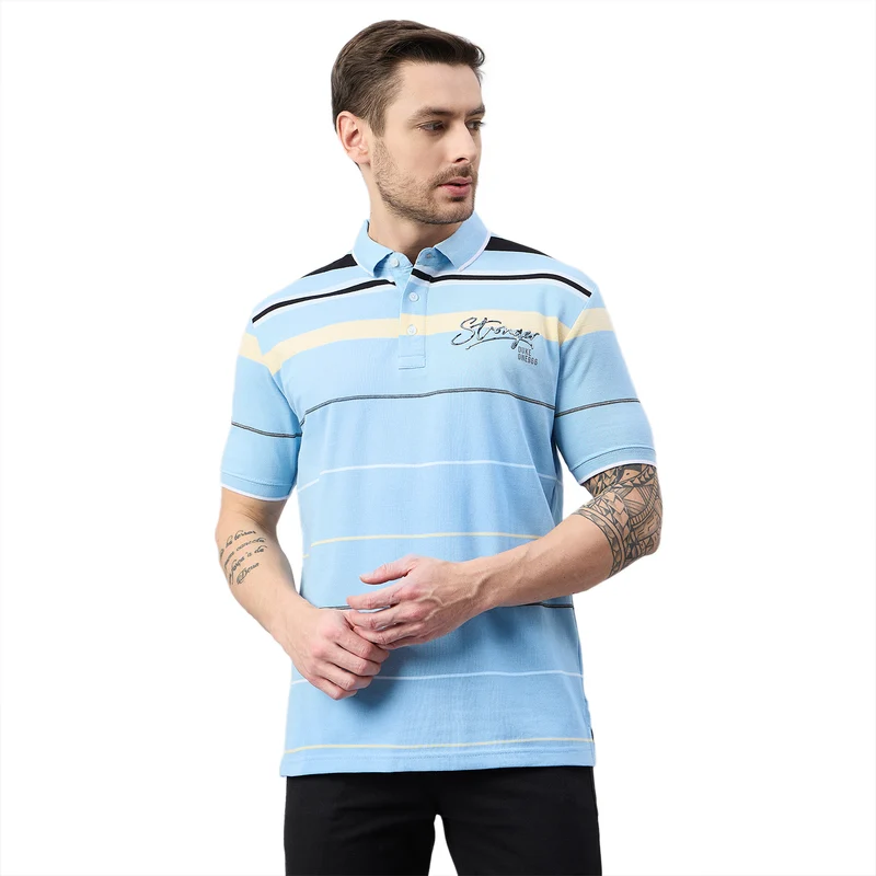 Duke Urban Men Half Sleeve Cotton Polo Tshirt (ON3250) Sky / S / Striped