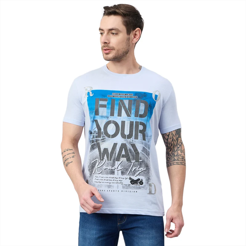 Duke Urban Men Half Sleeve Cotton Tshirt (ON1002) Ice Blue Mix / XL / Printed