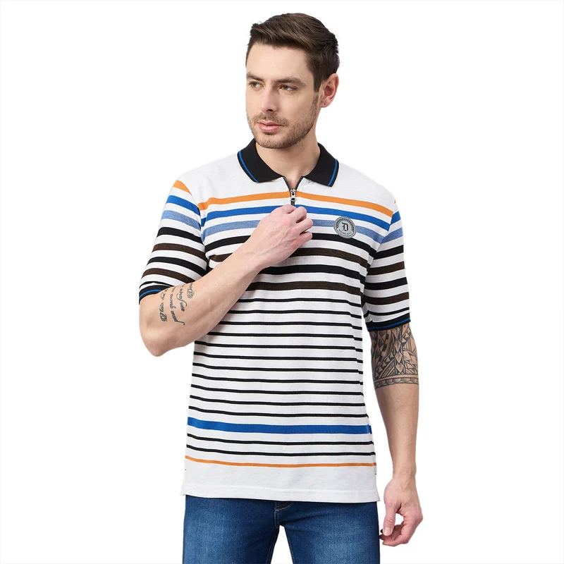 Duke Urban Men Half Sleeve Cotton Polo Tshirt (ON3252) Black / L / Striped