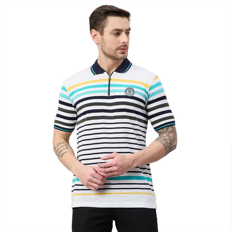 Duke Urban Men Half Sleeve Cotton Polo Tshirt (ON3252) Navy / M / Striped