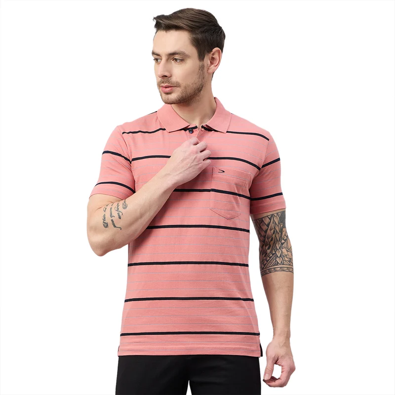 Duke Urban Men Half Sleeve Cotton Polo Tshirt (ON1378) Cotton Candy / XL / Striped
