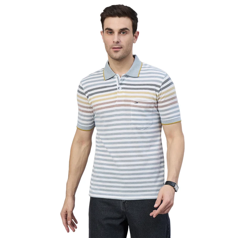 Duke Urban Men Half Sleeve Cotton Polo Tshirt (ON2121) White / XXL / Striped