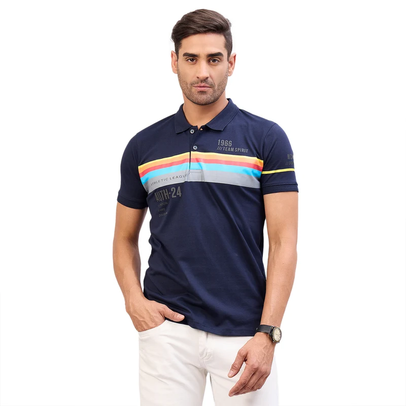 Duke Urban Men Half Sleeve Cotton Polo Tshirt (ON3058) Navy / S / Striped