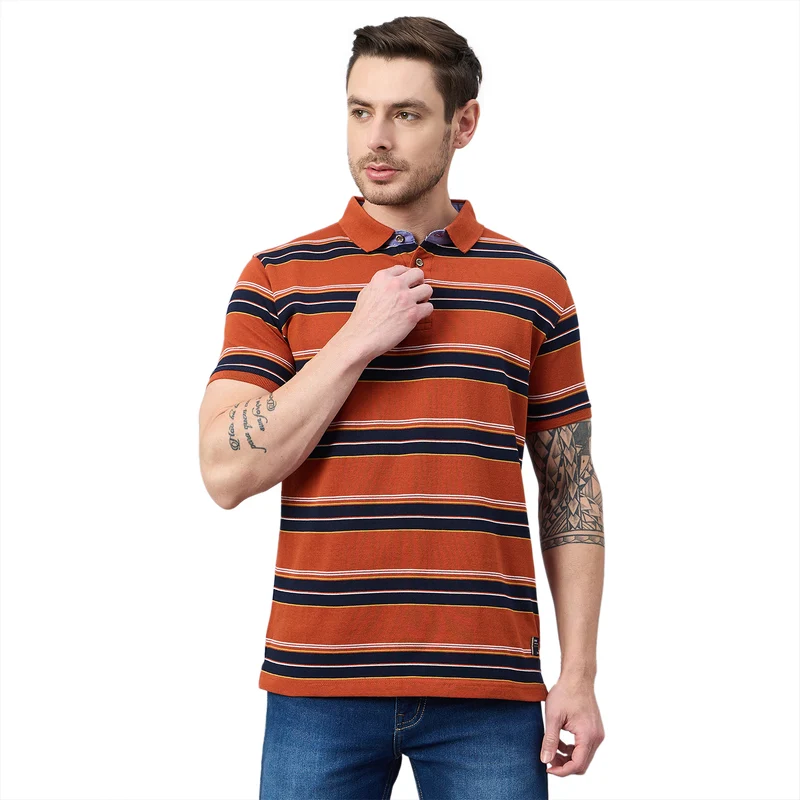 Duke Urban Men Half Sleeve Cotton Polo Tshirt (ON1426) Rust / M / Striped