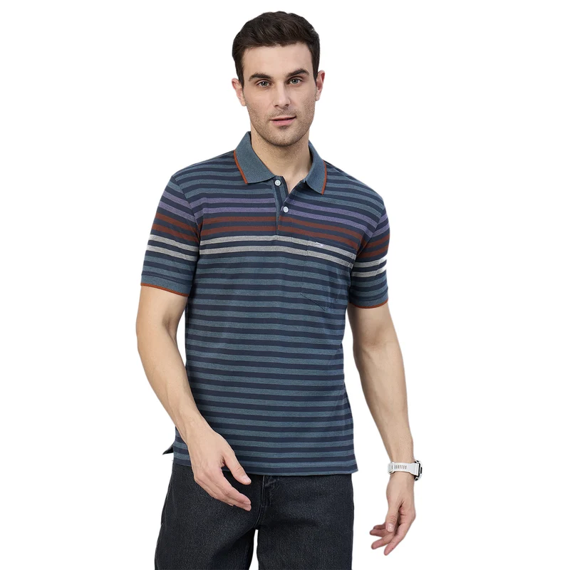 Duke Urban Men Half Sleeve Cotton Polo Tshirt (ON2121) D. Navy / M / Striped