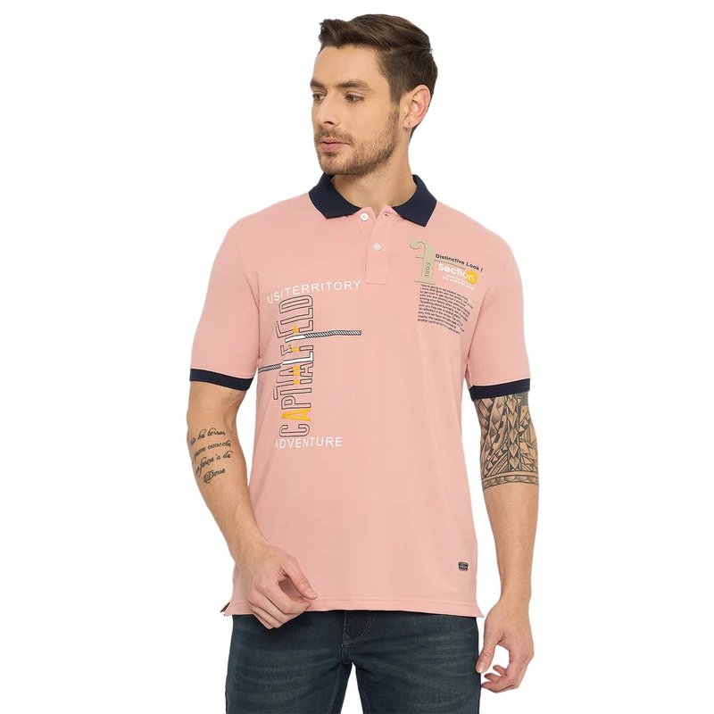 Duke Urban Men Half Sleeve Cotton Tshirt (ONLF305) Dusty Pink / XXL / Printed