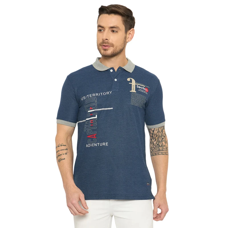 Duke Urban Men Half Sleeve Cotton Tshirt (ONLF305) Navy Mix / XL / Printed